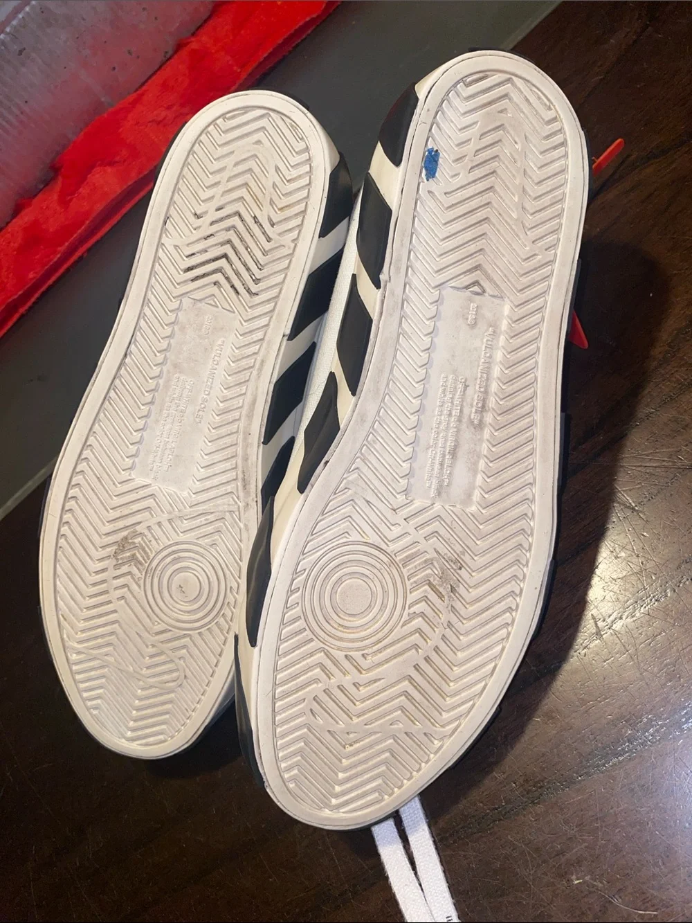 Off-White White and Black Canvas High-Top Sneakers with Orange Tag